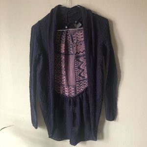 ❤️Anthropologie Knitted & Knotted Navy Blue Purple Knit Crochet Open Cardigan S